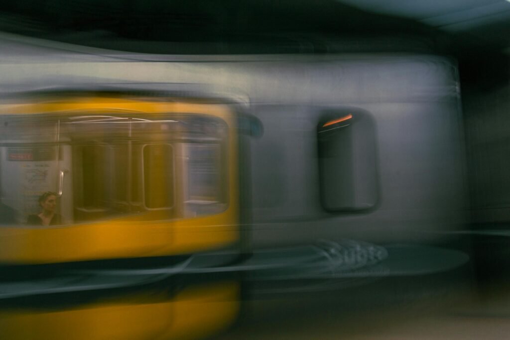 Artistic blur of a subway train in motion in Buenos Aires, Argentina.